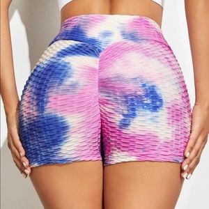 NWOT tie dye wideband waist sport shorts pink blue